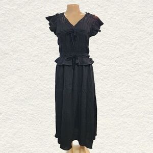 Moon River Black Midi Dress with Ruffle Details